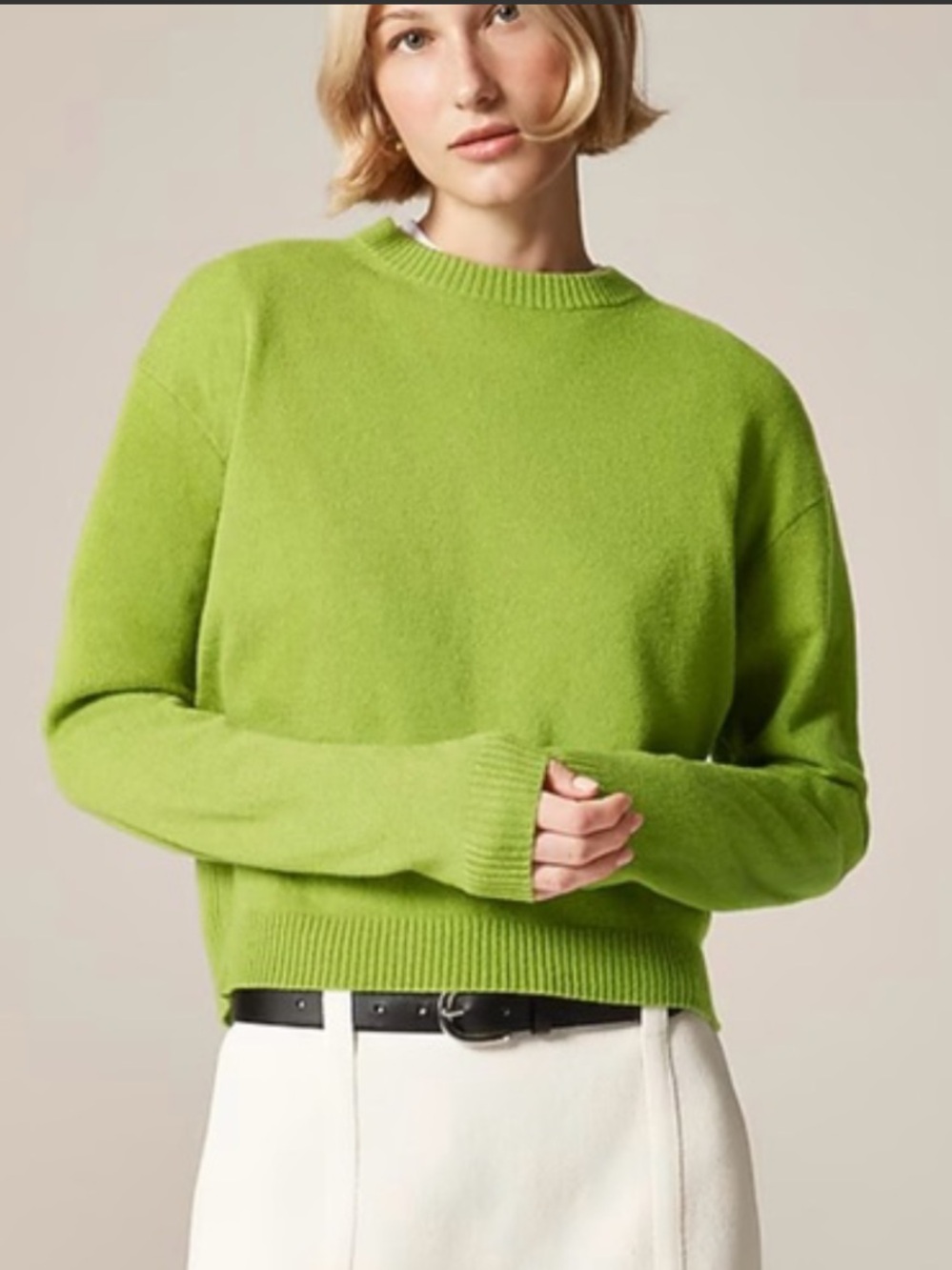 J.Crew Bright Lime/Chartreuse Green Cashmere Cropped Fit Crewneck Sweater | S